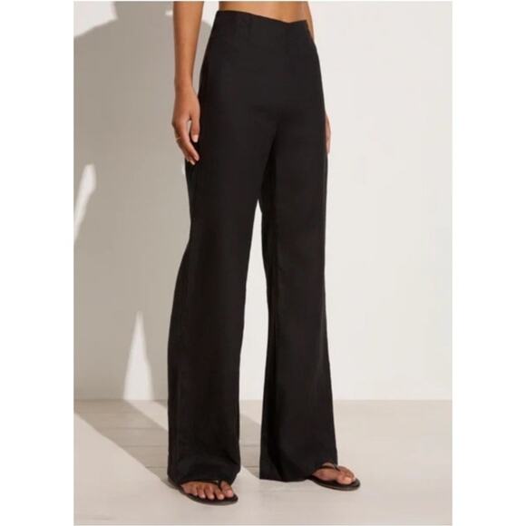Faithfull the Brand Pants Womens 6 Black Linen Wide Leg Ottavio High Rise Zip Up - Picture 2 of 13